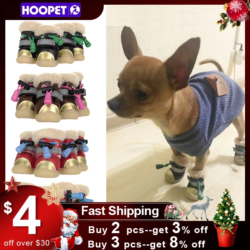 9506円 日本人気超絶の ペットの犬の靴防水冬の超暖かい4個 セットの犬のブーツ小さなペットのための綿の滑り止めの靴チワワペットの犬の靴 黒4コード ペットのブーツ