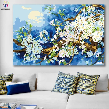 

DIY colorings pictures by numbers with colors Plum blossom moonlight picture drawing painting by numbers framed Home