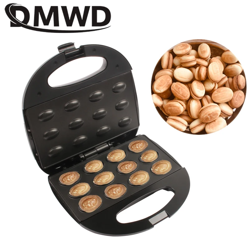 DMWD-Mini máquina eléctrica para hacer pasteles de nogal máquina automática para hacer Pan, Waffle, sandwichera de hierro, sartén para hornear, horno de desayuno, enchufe europeo