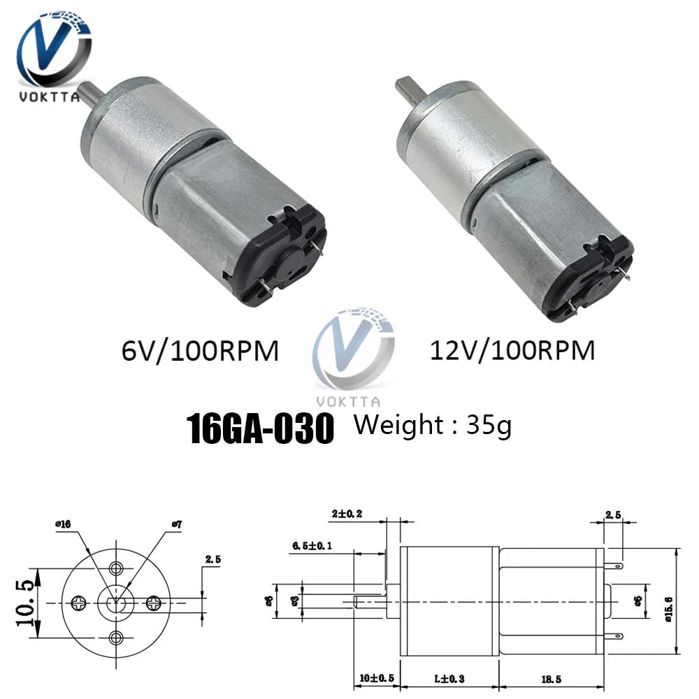 16GA-030 DC мотор-редуктор 6V 12V 100RPM Электрический мотор редуктор Actuador Lineal низкая скорость Miniatura