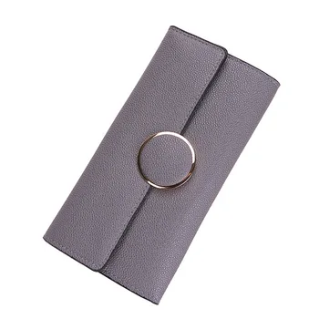 

Fashion Simple Pu Leather Ring Long Wallet Solid Color Tri-fold All Match Wallet New Ladies Clutch