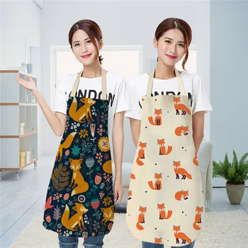 

Women Apron Kawaii Printed Sleeveless Dinner Party Cooking Baking Cotton Line Pinafore Household Cleaning Tool Kitchen Accessory