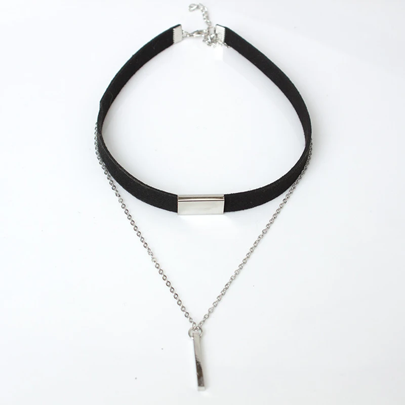 2021 New Black Velvet Choker Necklace Strip rope Chain Bar Square tube strip Chocker Women collar mujer collier femme ras du cou