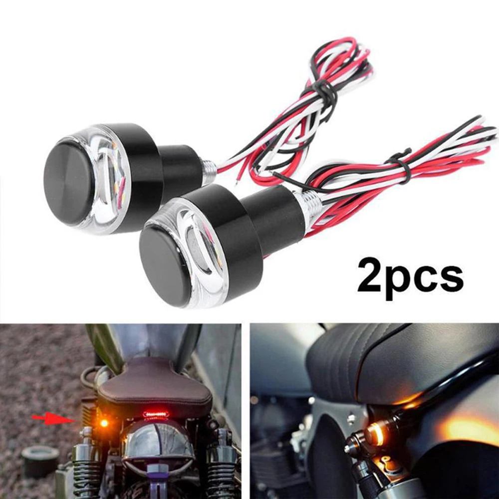 2PcsMotorcycleLEDHandlebarBarEndTurnSignalLightsWhiteYellow