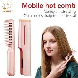 USB Hair Straightener Heat Comb Fast Heating Men Beard Straightening Comb Portable Mini Comb