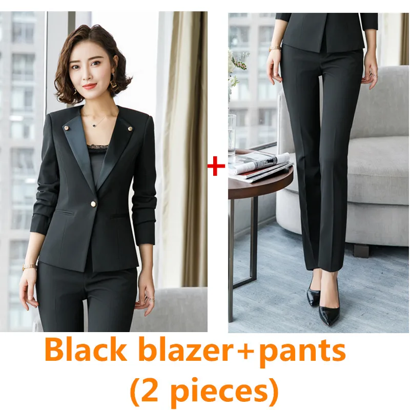 Black blazer pants Зеленый, черный цвет костюм Блейзер Куртка для женщин осень зима 2019new элегантные офисные женские пальто с длинными рукавами костюмы для женщин - Цвет: Black blazer pants