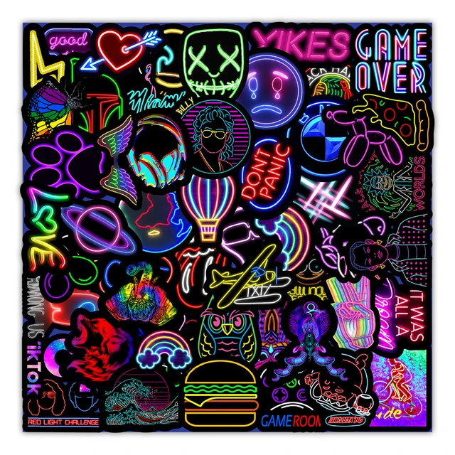 10/30/50/100PCS Neon Light Graffiti Stickers Laptop Luggage Suitcase Motorcycle Waterproof Cartoon Decals Toys Sticker For Kids 3