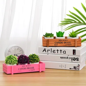 

Succulents Plant Wooden Box Desktop Office Stationery Storage Box Retro Square Flower Pot Creativity Decoration Festival Gift