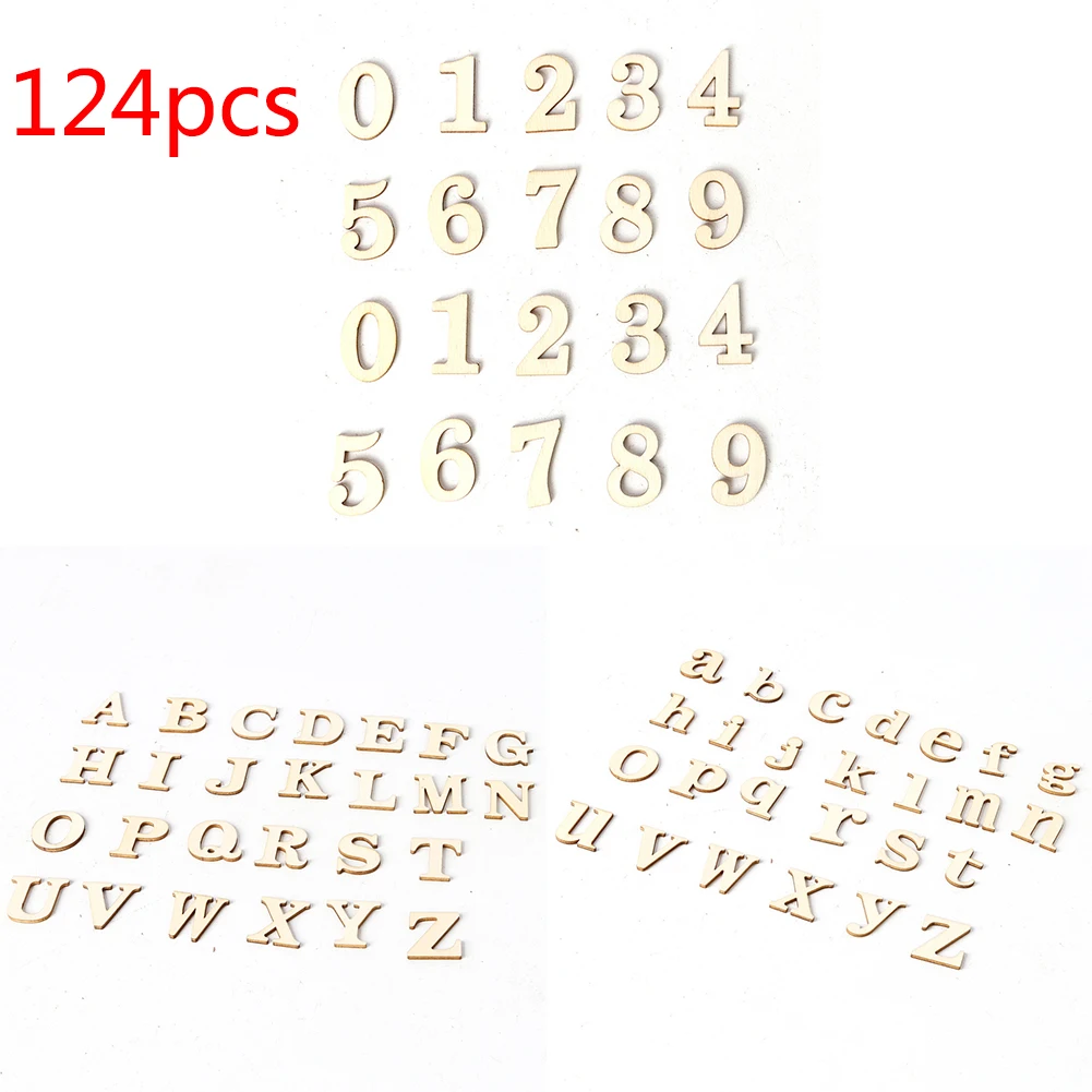 

124pcs/set Wedding Decoration Party Accessory Educational Uppercase Lower Case Handmade Numbers Wooden Letters DIY Crafts Home