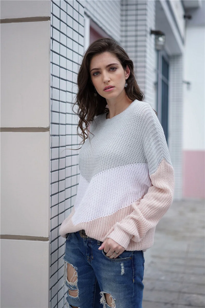 Fitshinling Boho, большой размер, Лоскутные зимние свитера для женщин, повседневный свободный базовый пуловер, джемпер, трикотаж, свитер для девушек, хит - Цвет: khaki