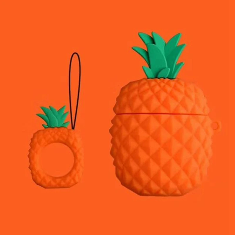 Мягкий силиконовый чехол Pine apple, наушники для apple Airpods, Bluetooth, беспроводные наушники, защитный чехол для кожи, симпатичный брелок - Цвет: CEA5701OR
