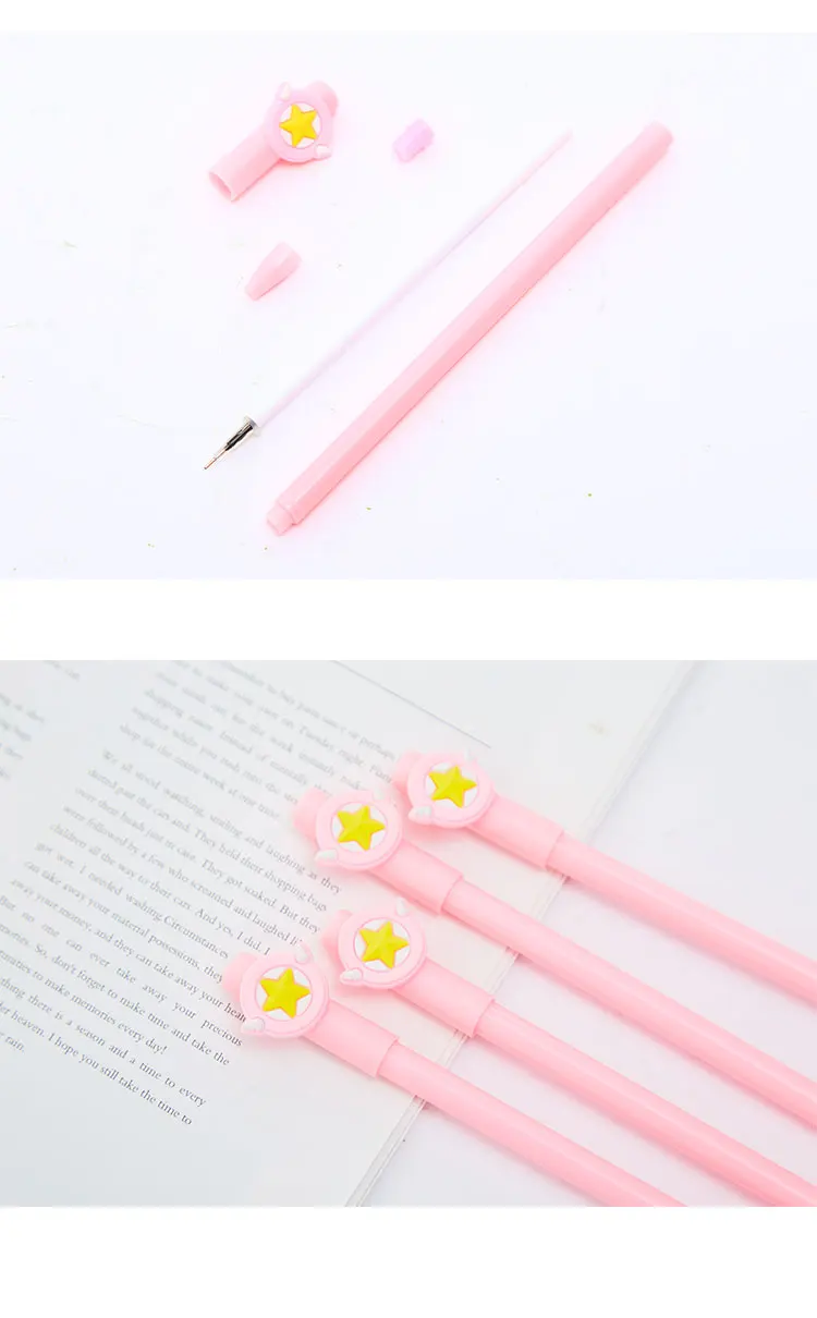 12Pcs/pack Korean Cartoon Star Wing Gel Pens Blue Black Ink Stationery Fun Kawaii School Office Funny Pencil Bag Case Stationary
