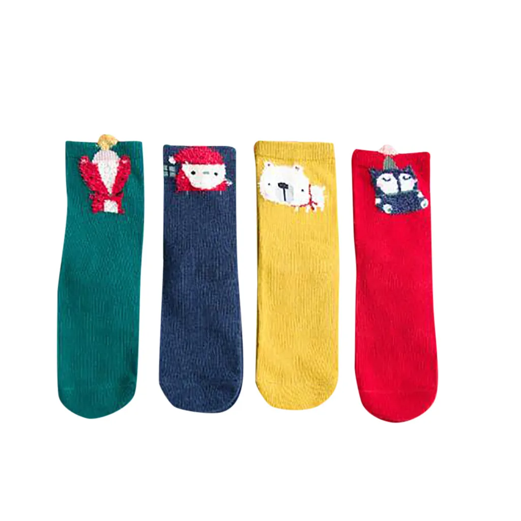Детские носки, Новое поступление, хлопковые носки средней длины с мультипликационным принтом для детей 2-10 лет, комплект из 4 предметов в подарочной упаковке, зимние носки,# D20