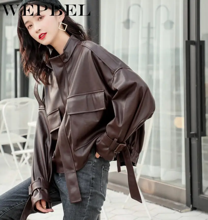 WEPBEL женские парки из искусственной кожи, модные пальто из искусственной кожи, женские элегантные хлопковые куртки на молнии