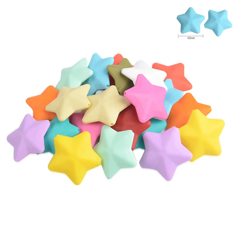 

DIY Baby Silicone Teether Pentagram Bead 38*12mm BPA Free Food Grade Baby Teething Pacifier Chain Baby Teether Make Necklace Toy