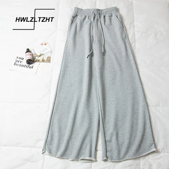 

HWLZLTZHT Spring Women New Sweatpants Gray Wide Leg Pants High Waist Drop Loose Straight Sweat Pants Women Trousers Autumn