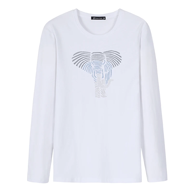 Pioneer Camp Мужская футболка с длинными рукавами Осенняя коллекция Повседневная футболка из хлопка стрейч с принтом слона - Цвет: ACT906303 White
