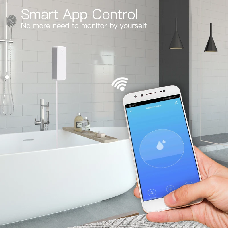 WiFi Smart Flood Sensor Water Leakage Detector Flood Overflow Alert Security Alarm System Tuya/Smart Life App Remote Control