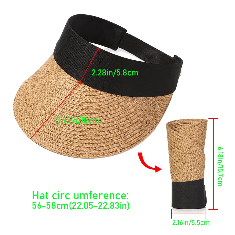 Wide Brim Straw Cap Women Portable Beach Sun Hat Roll-up Summer Casual Outdoor Sunscreen Visors Hat