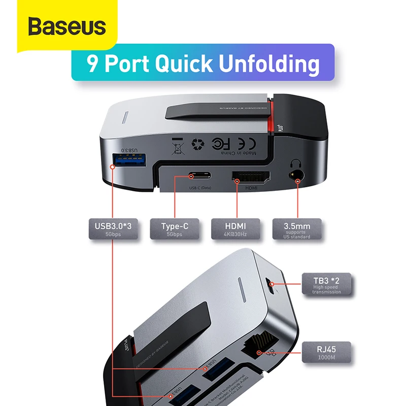 Baseus 9 in 1 USB C HUB Type C HUB to HDMI RJ45 Jack 3.5 Multi USB 3.0 PD  Adapter For MacBook Pro USB C Splitter Type c USBC HUB|Lamp Bases| -  AliExpress