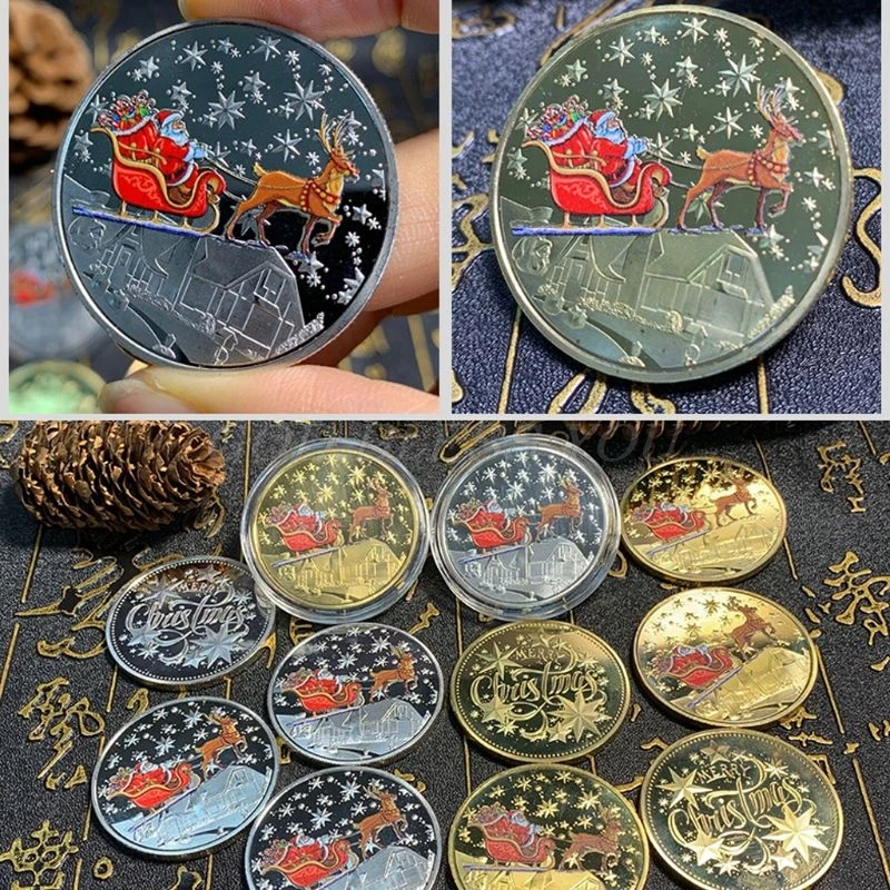 Цвет Рождество Санта Клаус памятная монета сувенир коллекционное искусство