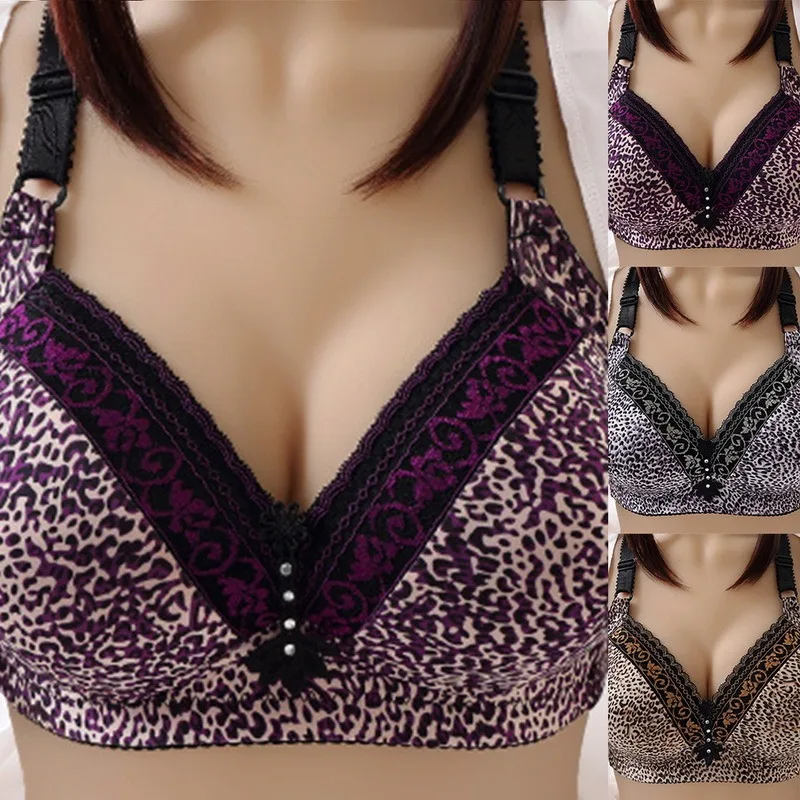 Sexy Leopard Push Up Bras For Women Fashion Front Closure Underwear Wire Free Girl Lingerie Tops Wide Strap Female Bralette strapless