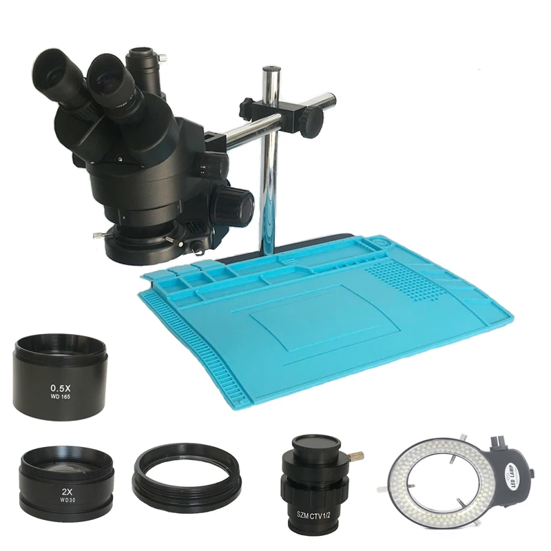 

Industrial solder repair toolkit 3.5X-90X Simul Focal Trinocular stereo microscope Led lights ring diamonds jewelry inspection