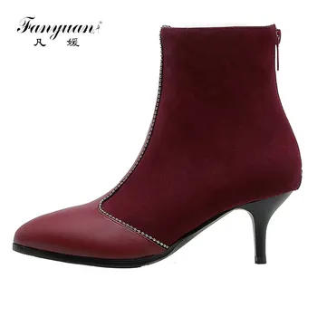 

fanyuan 2019 Plus Size 34-48 Hot Sale Fashion Elegant Winter Boots Women Shoes Woman Thin Heels Party Ankle Boots Woman