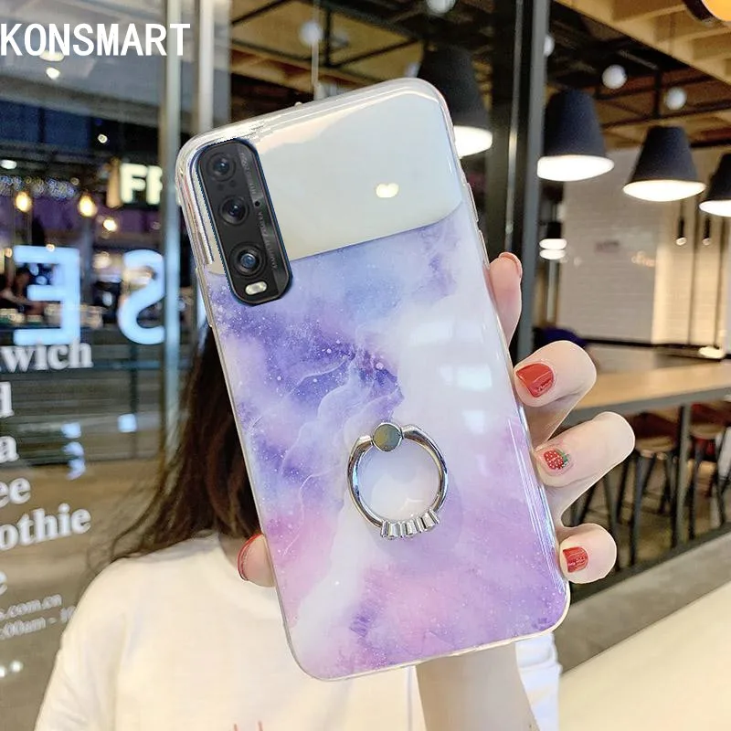 KONSMART для OPPO Find X2 чехол Мраморное зеркало блестящее мягкое кольцо на палец задняя