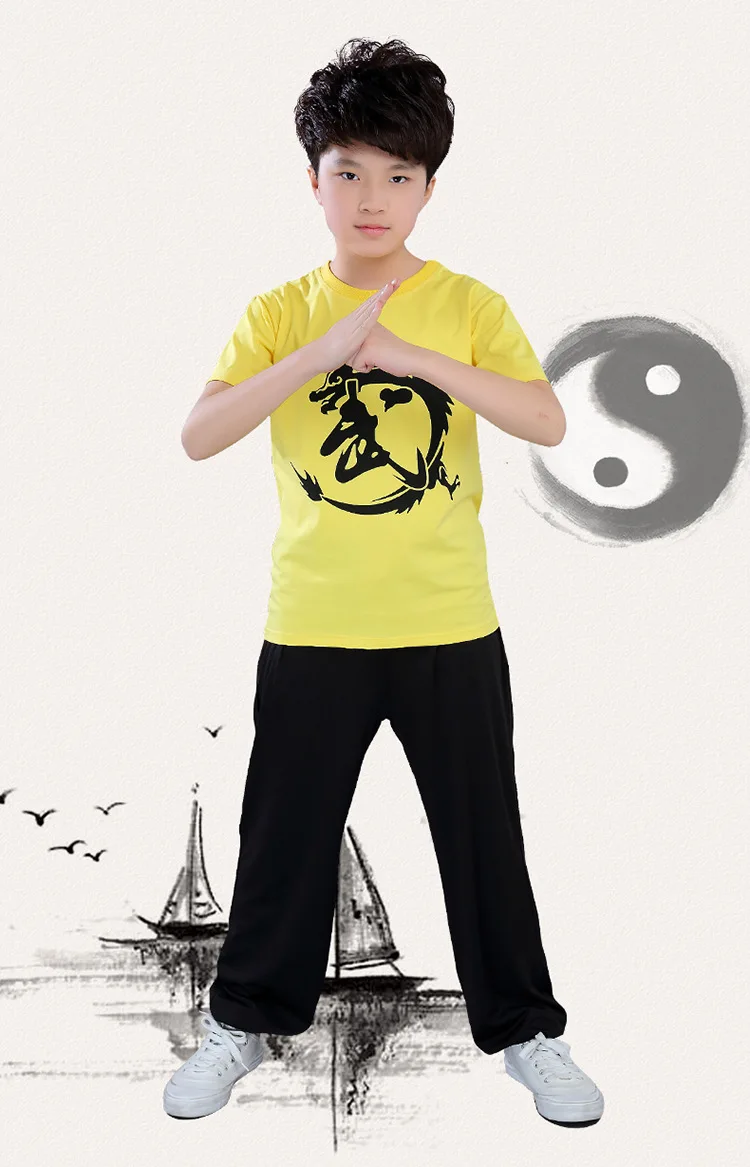 For Height 110-180cm Children Martial Arts Chinese WU Kungfu Training Set Summer Clothes Sets Taiji Boxing Performance Suits