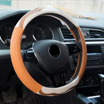 

Fashion Brown Car Steering Wheel Cover Anti-catch Holder Protector Braid Design Sports Style Car Interior Accessories
