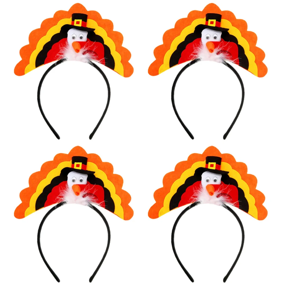 

4Pcs Thanksgiving Headbands Comfortable Lightweight Party Accessories Headdress Turkey Headbands for Bar