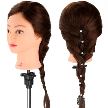 

Mannequin Head + Table Clamp 22'' 90% Real Human Hair Hairstyles Doll Salon Training Head Haidressing Braiding Curling Practice