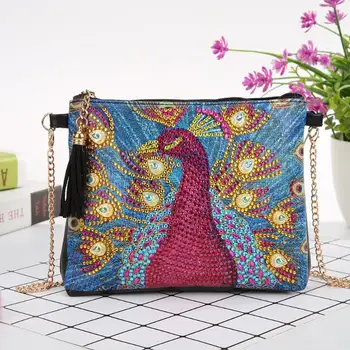 

Creative Design Shoulder Bag for Women DIY Peafowl Special Shaped Diamond Painting Leather Chain Crossbody Bags Bolsas Feminina
