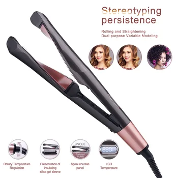 

Hair Straightener Flat Irons and Curler 2 in 1 Ceramic Curling Flat Iron Pro for Hair Styling Tools Gold