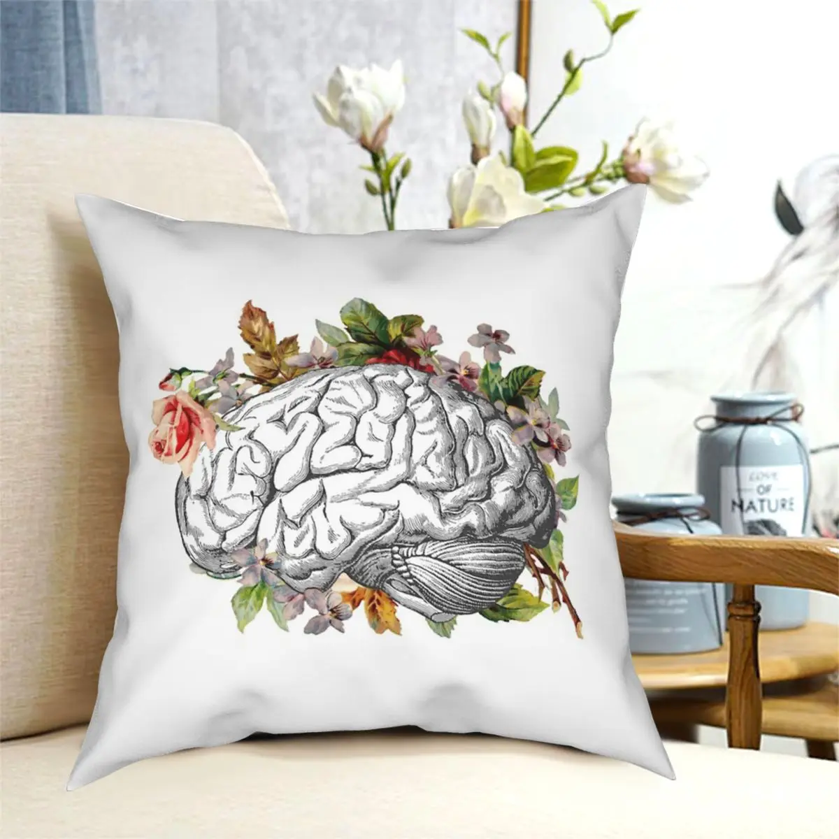 

Brain With Flowers Square Pillowcase Polyester Creative Zip Decorative Throw Pillow Case for Home Cushion Cover Wholesale