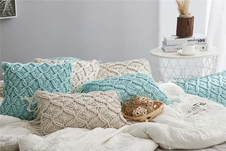 Bohemian Hand Woven Pillow Jacquard Tassel Cushion Filling Involved 30X50 CM 45X45 CM