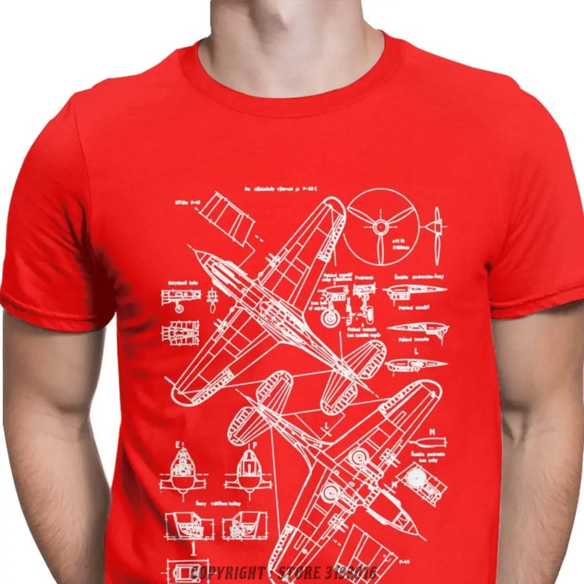 P-40 Concept Blueprints Spitfire hombres camisetas avión de combate WW2  piloto de guerra avión camisetas de algodón - AliExpress, image size:1200x1200