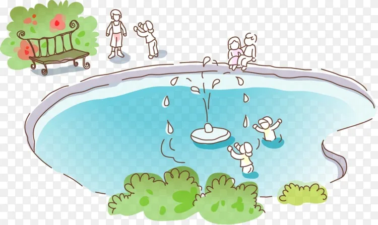 卡通喷泉插图-元素喷泉公园