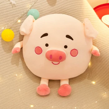 

Candice guo! cute plush toy lovely cartoon smiling pig round piggy cushion pillow soft stuffed doll girl birthday Christmas gift