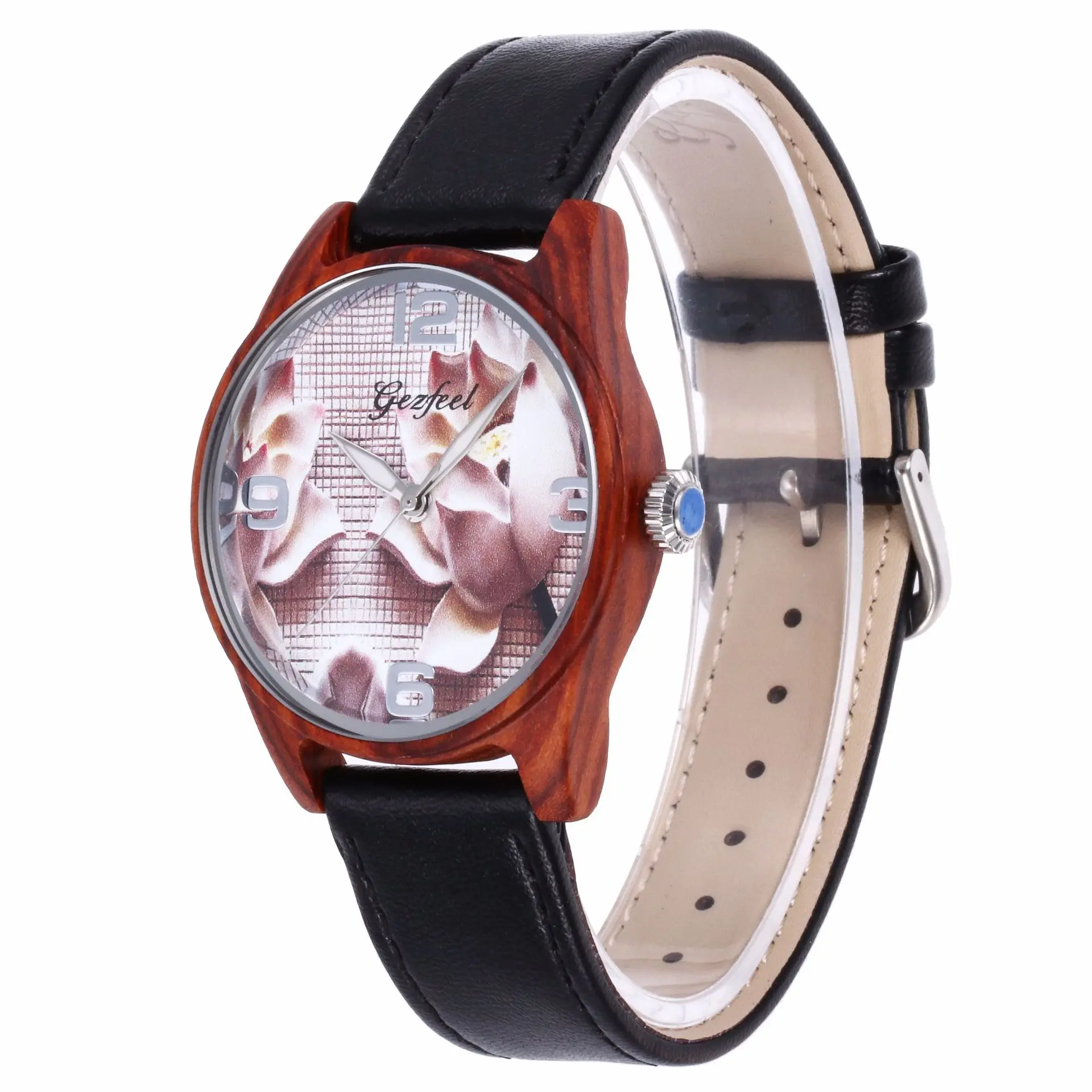 

men watch Japan Citizen 2035 movement Leather strap Wooden 3D surface mens watches top brand luxury