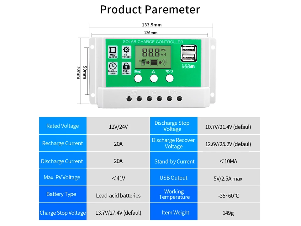 30a12v24v rua lâmpada fotovoltaica geração energia controlador painel solar para ao ar livre