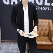 Мужской свитер, Осень-зима, Длинная ветровка с карманами, мужской вязаный кардиган, тонкое пальто с отворотом, одежда, Casaco Masculino