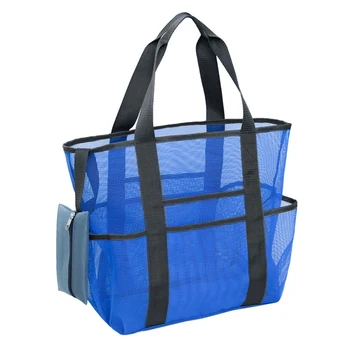 

Large Capacity Foldable Lightweight With Pockets Grocery Tote Portable Net Swimming Pool Mesh Beach Bag For Family Toy Storage