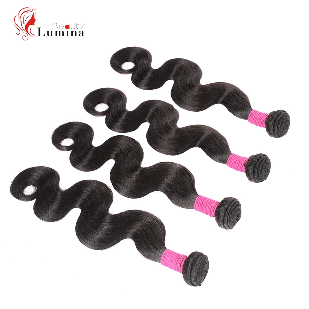 

Indian Body Wave Hair 4Bundles 100% Human Hair Weaving 8-30 Inch Natural Black Beauty Lumina Remy Hair Extension Can Be Dyed