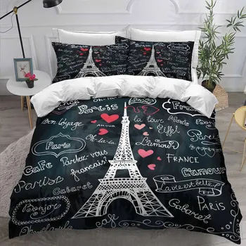

Eiffel Tower Duvet Cover Set for Kids Girls Cityscape Bedding Set Perfect Day Eiffel Tower Handwriting Sketch Paris Print
