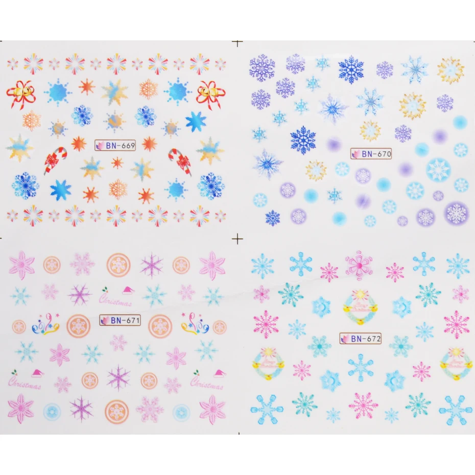 12 шт., рождественские наклейки для ногтей, снежинки, переводные наклейки с водой, зимний слайдер для маникюра, набор из фольги CHBN661-672-1