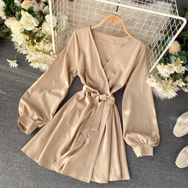 Женское мини платье с v образным вырезом винтажное Повседневное рукавами
