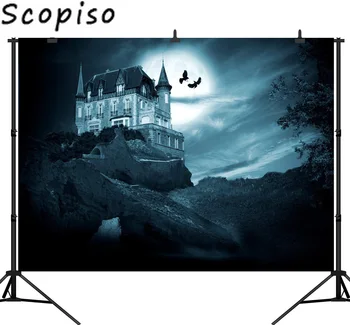 

Scopiso Halloween Castle Night Sky Moon Booth Party Photography Backdrop Photo Background Studio Prop