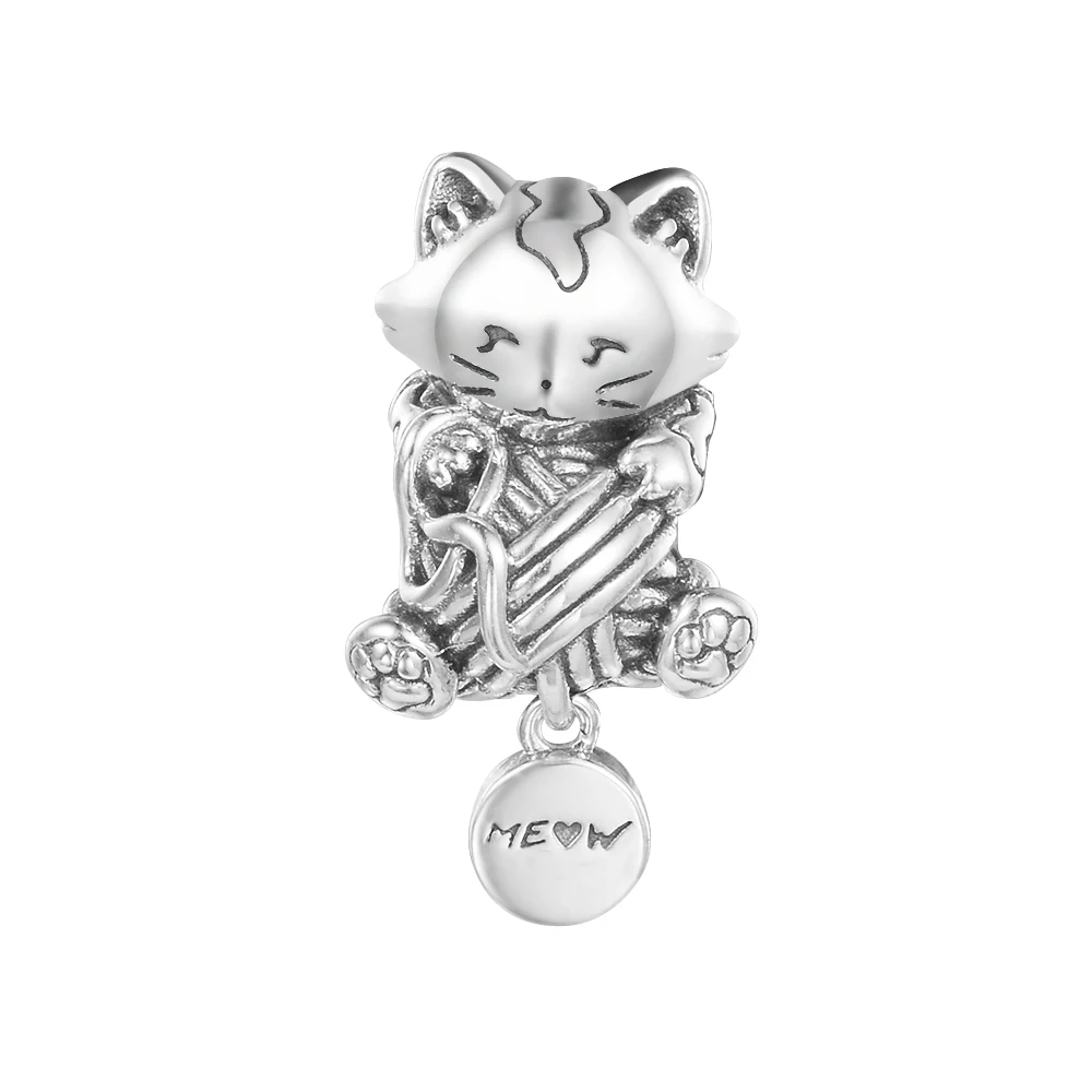 

100% 925 Sterling Silver Kitten & Yarn Ball Charm Beads Women Jewelry DIY Making Gift Fit Pandora Bracelets Kralen